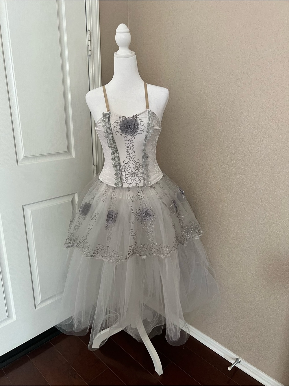 Revolution Dance Silver Gray Embroidered Tulle Costume Dress